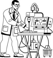Biomedical engineer operating an apparatus with hands illustration in glyph style vector