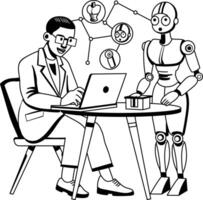 A glyph illustration of ai researcher with a robot vector