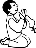 A religious character praying icon in hand drawn style vector