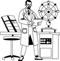 A glyph illustration of a character doing physic study vector