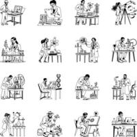 Bundle of Glyph Style Scientist Illustrations vector