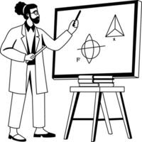 A glyph illustration of mathematician doing calculation on a black board vector