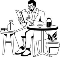 A glyph illustration of a science enthusiast reading a book vector