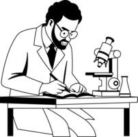 A glyph illustration of senior scientist write down its research in a book vector