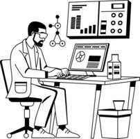 A glyph illustration of technologist working on a system vector