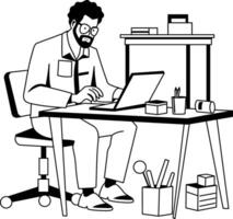 A glyph illustration of a software engineer working on a computer vector