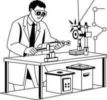 A glyph illustration of optical engineer working in a lab vector