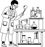 A glyph illustration of a lab assistant working in a laboratory vector