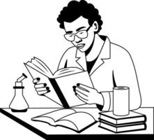 A glyph illustration of a student studying a book vector