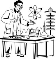 A glyph illustration of scientist doing physics experiment in a lab vector