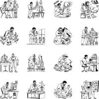 Collection of Glyph Style Science Characters Illustrations vector