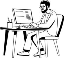 A glyph illustration of a programmer working on a system vector