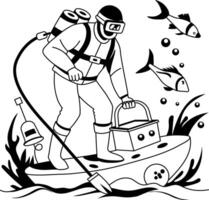 A glyph illustration of an oceanographer ready to dive into an ocean vector