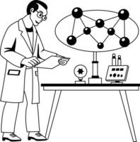 A glyph illustration of quantum researcher in a lab vector