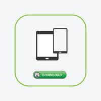 Smartphone and tablet icon with download green button vector