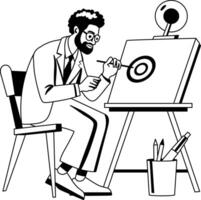 A glyph illustration of an inventor drawing something on a board vector