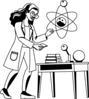 A glyph illustration of physicist studying about quantum computing vector