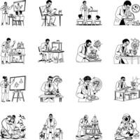 Set of Glyph Style Science Professions Illustrations vector
