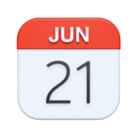 Modern Calendar Icon Displaying June 21 Date png