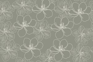 Hand-Drawn Floral Pattern in Soft Sage Green and White Elegant Botanical Seamless Design vector