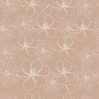 Hand-Drawn Floral Pattern in Soft Beige and White Elegant Botanical Seamless Design vector