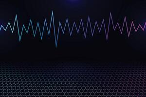 Abstract neon hexagons perspective background and texture floor with line wave music sound audio frequency signal vector