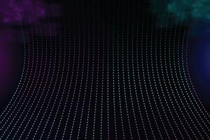 Curved perspective dots. Curved cyan and purple lines on a dark background vector