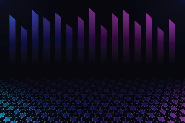 Abstract neon hexagons perspective background and texture floor with bar shapes