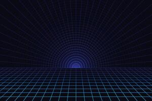Blue wireframe landscape. Perspective grid futuristic line background vector