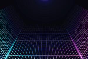 Futuristic cyberspace perspective rectangular tunnel. Grid tunnel geometry on black background vector