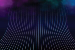 Curved perspective line. Curved blue and purple lines with smoke on a dark background vector