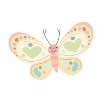 Cheerful butterfly with pastel heart wings and playful dots, ideal for whimsical designs, girly prints, and creative spring decor vector