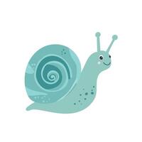 Cute green snail with spiral shell and smiling face, perfect for spring illustrations, kids designs, and garden-themed nature graphics vector