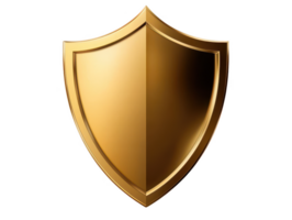 A shiny golden shield symbolizing protection and security, featuring sleek design with polished surface that reflects light beautifully. This emblem represents strength and defense png