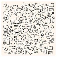 Hand drawn line doodle expression elements with doodle style drawing background cream vector