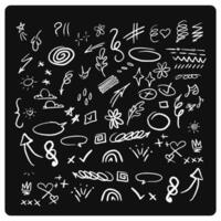 Cute line sketch star, arrow, heart decoration element icon set on black background vector
