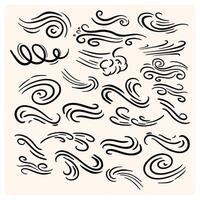 Doodle wind air motion depicts invisible dance of blowing wind, gentle motion of air with flowing lines and swirl vector