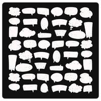 Crayon draw cute speech bubbles. Hand drawn pencil dialogue balloons on black background vector