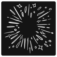 Hand drawn sunburst shine ray and sparkle element on black background vector