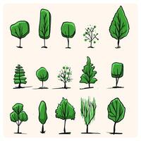 Simple silhouette of a tree with leaves and shrubs flat illustration. vector