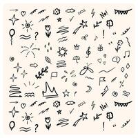 Sketch line cute star element, arrow, heart shape with doodle style drawing vector