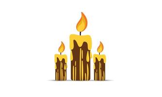 Different styles of fireing candles with flames and wax drips in various states of melting and burning shown on a white background vector