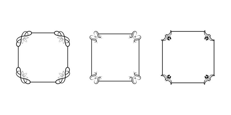 Vintage ornament frame set. Decorative border frames, retro style divider. Elegant frame and wedding ornaments Isolated icons set. Calligraphic filigree black ink borders collection