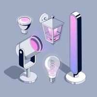 Smart Lighting Collection with Modern AI Controlled Fixtures. Set of isometric lamps. Spot Light. Illustration vector