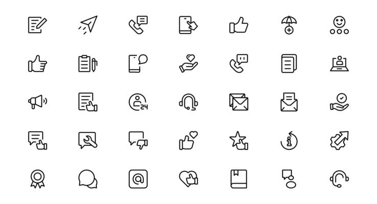 Support and Customer Service Tools Icon Set. Effective Icons for Service Support, Helpdesk Management, Client Queries,