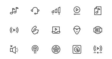 Our Audio Icon Collection for new Creative Projects. This Set Features Multimedia, Sound, and Symbols Perfect for UI and Web Design. vector