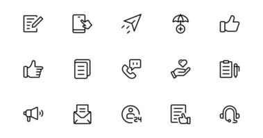 Support and Customer Service Tools Icon Set. Effective Icons for Helpdesk Management, Client Queries, and Assistance vector