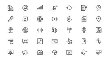 Our Audio Icons Collection for Creative Projects. This Set Features Multimedia, Sound, and Symbols Perfect for UI and Web Design. vector