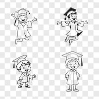 Set of Joyful child in graduation attire minimal black silhouette vector