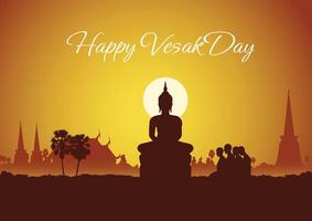 Vesak day banner with gold bodhi leaf and Light candle on blue background design vector